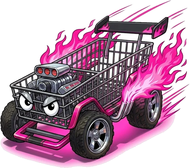 The cart wreathed in pink flames with furious eyes, tearing forward.