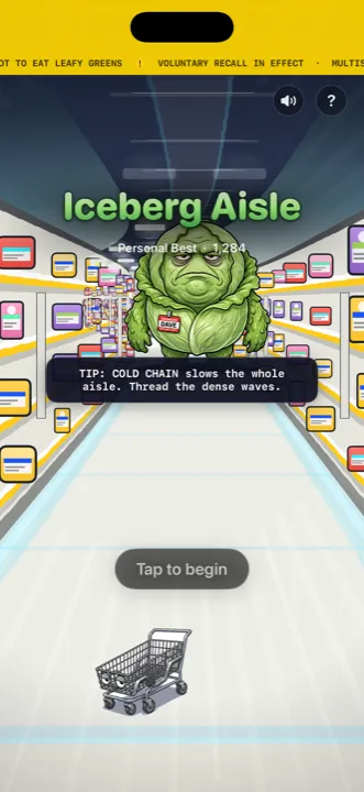 Iceberg Aisle menu screen: Manager Dave looms over a supermarket aisle above the shopping cart.